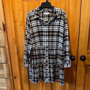 LOFT Black and Tan Checkered Swing dress